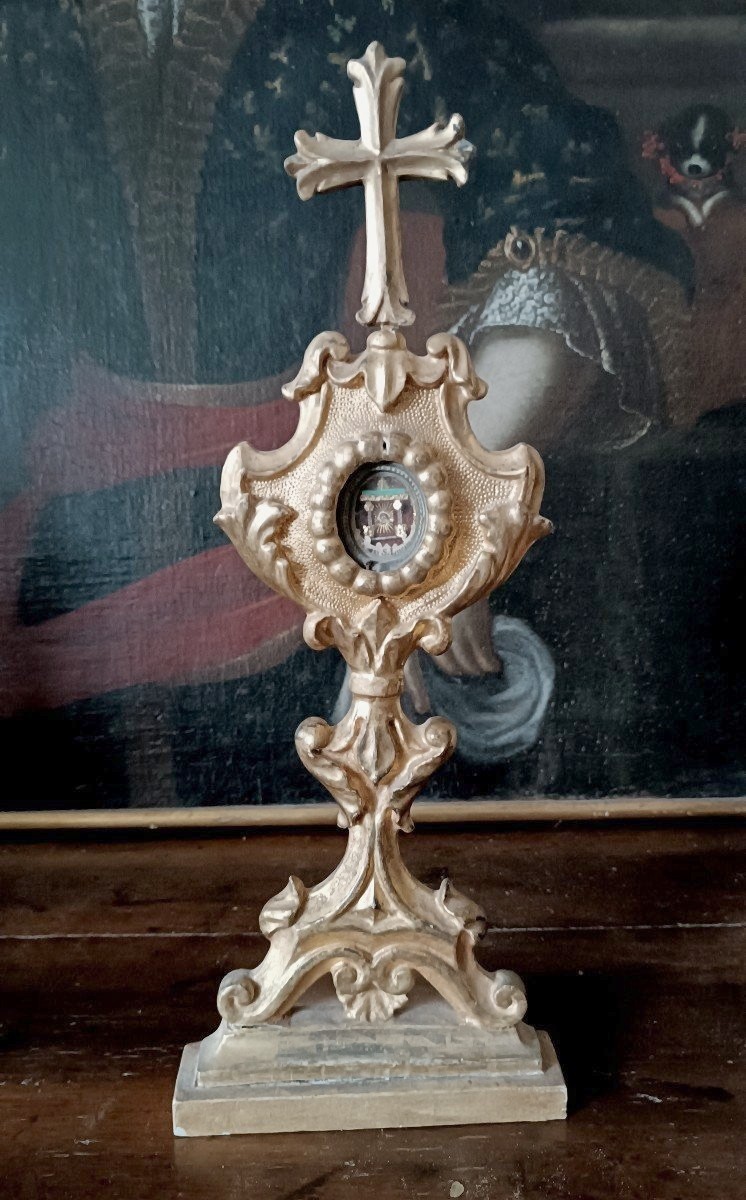 Reliquiario in legno dorato XVIII secolo -   reliquia Santa Lucia H.43 CM