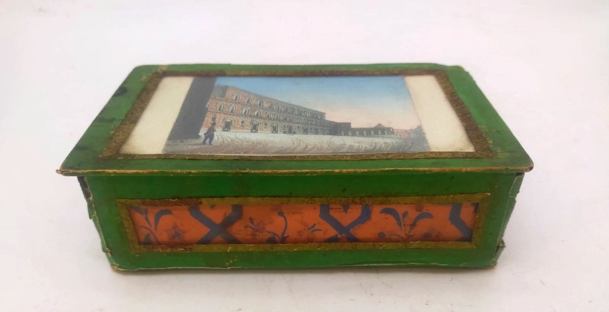 Scatolina monacale XIX secolo, carta ,cartone , dipinto Palazzo Pitti, XVIII sec. italia-photo-3