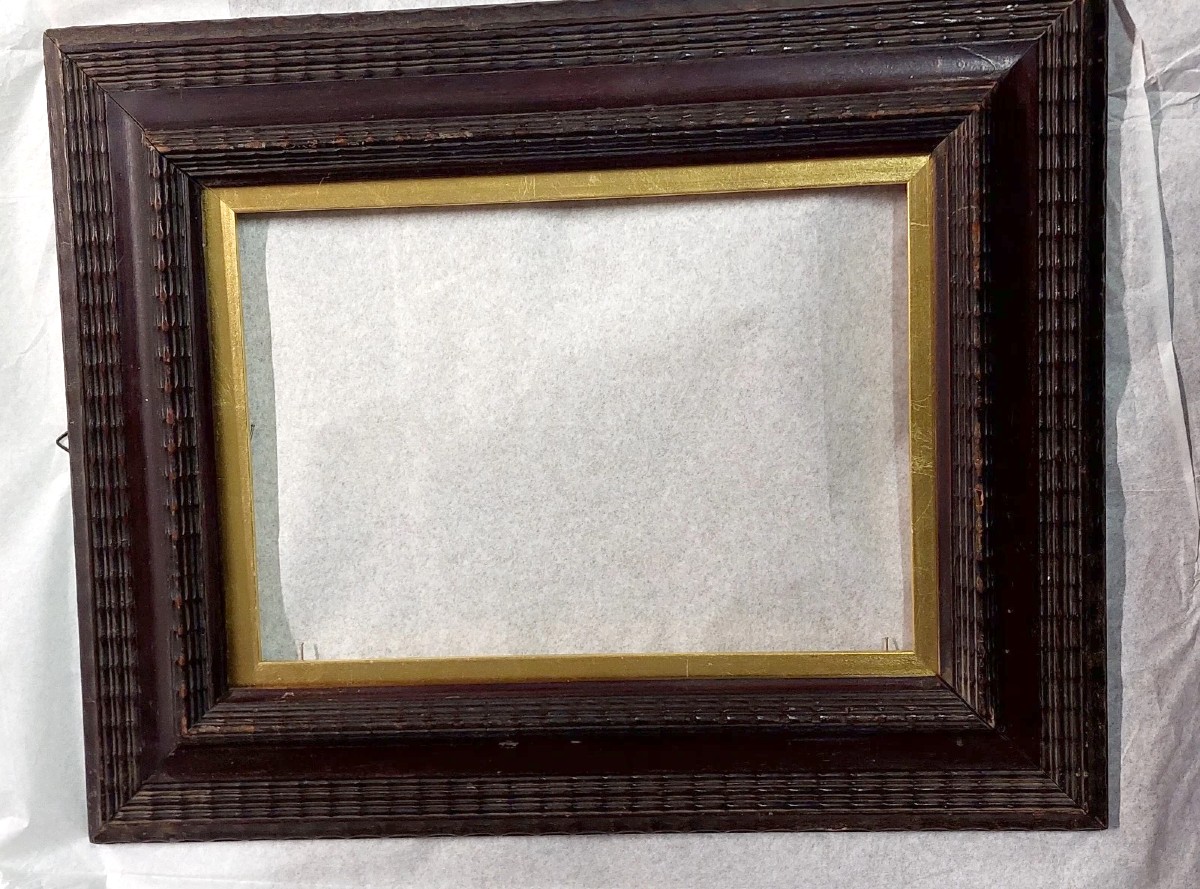 Antica Cornice In Legno Lavorato Guilloché Fine 800 Stile Rinascimento-photo-2