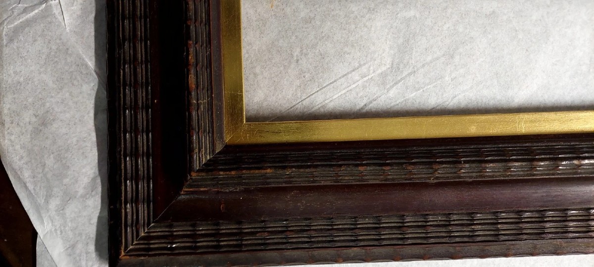 Antica Cornice In Legno Lavorato Guilloché Fine 800 Stile Rinascimento-photo-3