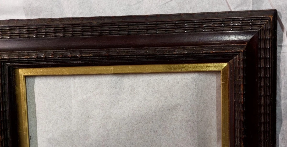 Antica Cornice In Legno Lavorato Guilloché Fine 800 Stile Rinascimento-photo-2