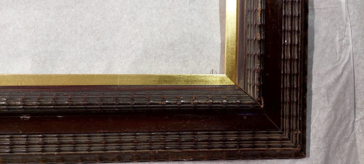 Antica Cornice In Legno Lavorato Guilloché Fine 800 Stile Rinascimento-photo-3