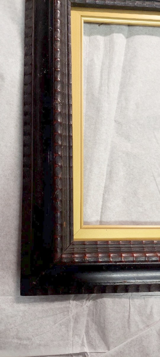 Antica Cornice In Legno Ebanizzato Guilloché Fine 800 Stile Rinascimento-photo-3