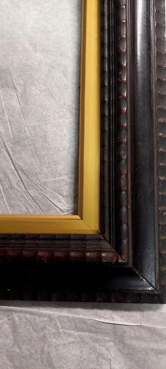 Antica Cornice In Legno Ebanizzato Guilloché Fine 800 Stile Rinascimento-photo-4