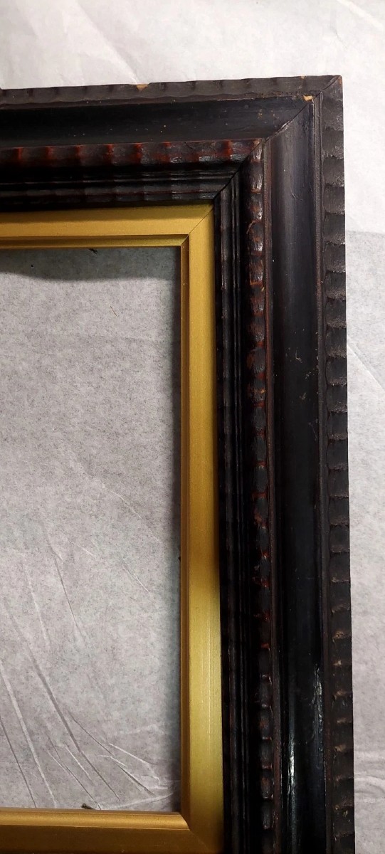 Antica Cornice In Legno Ebanizzato Guilloché Fine 800 Stile Rinascimento-photo-1