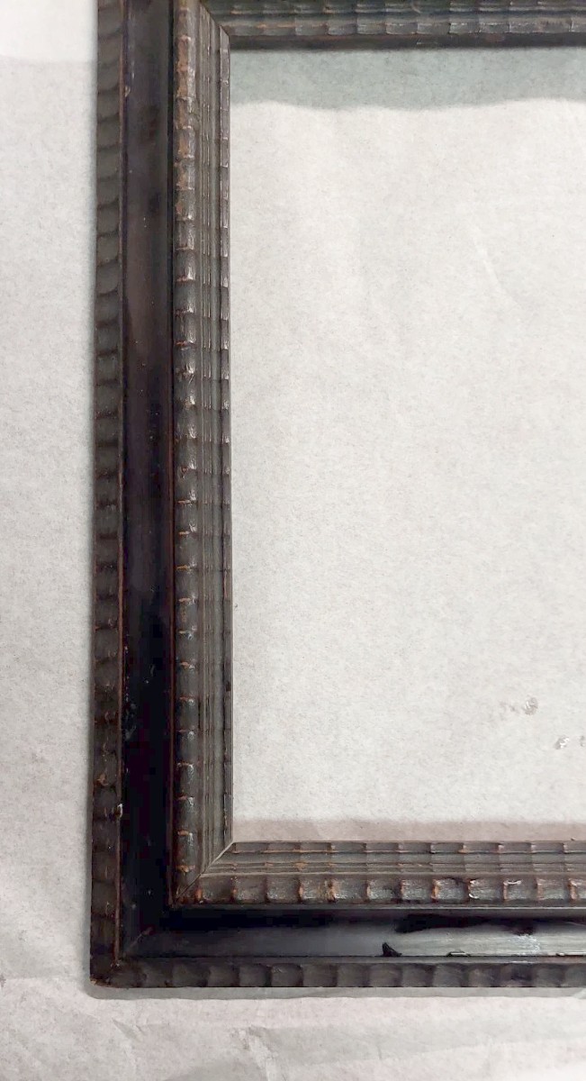 Antica Cornice In Legno Ebanizzato Guilloché Fine 800 Stile Rinascimento-photo-2