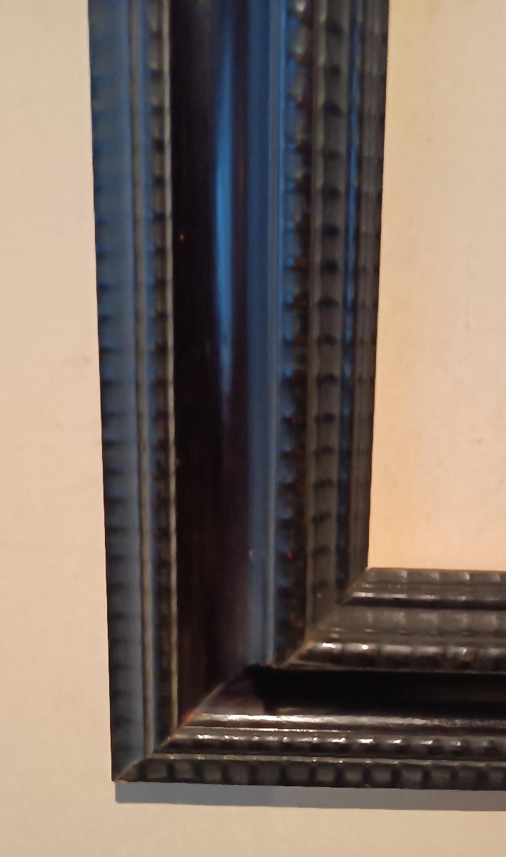 Antica Cornice In Legno Ebanizzato Guilloché Fine 800 Stile Rinascimento-photo-1