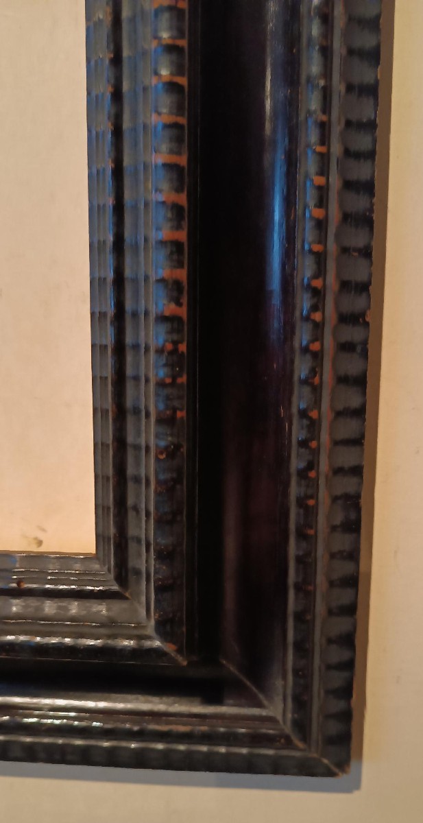 Antica Cornice In Legno Ebanizzato Guilloché Fine 800 Stile Rinascimento-photo-2