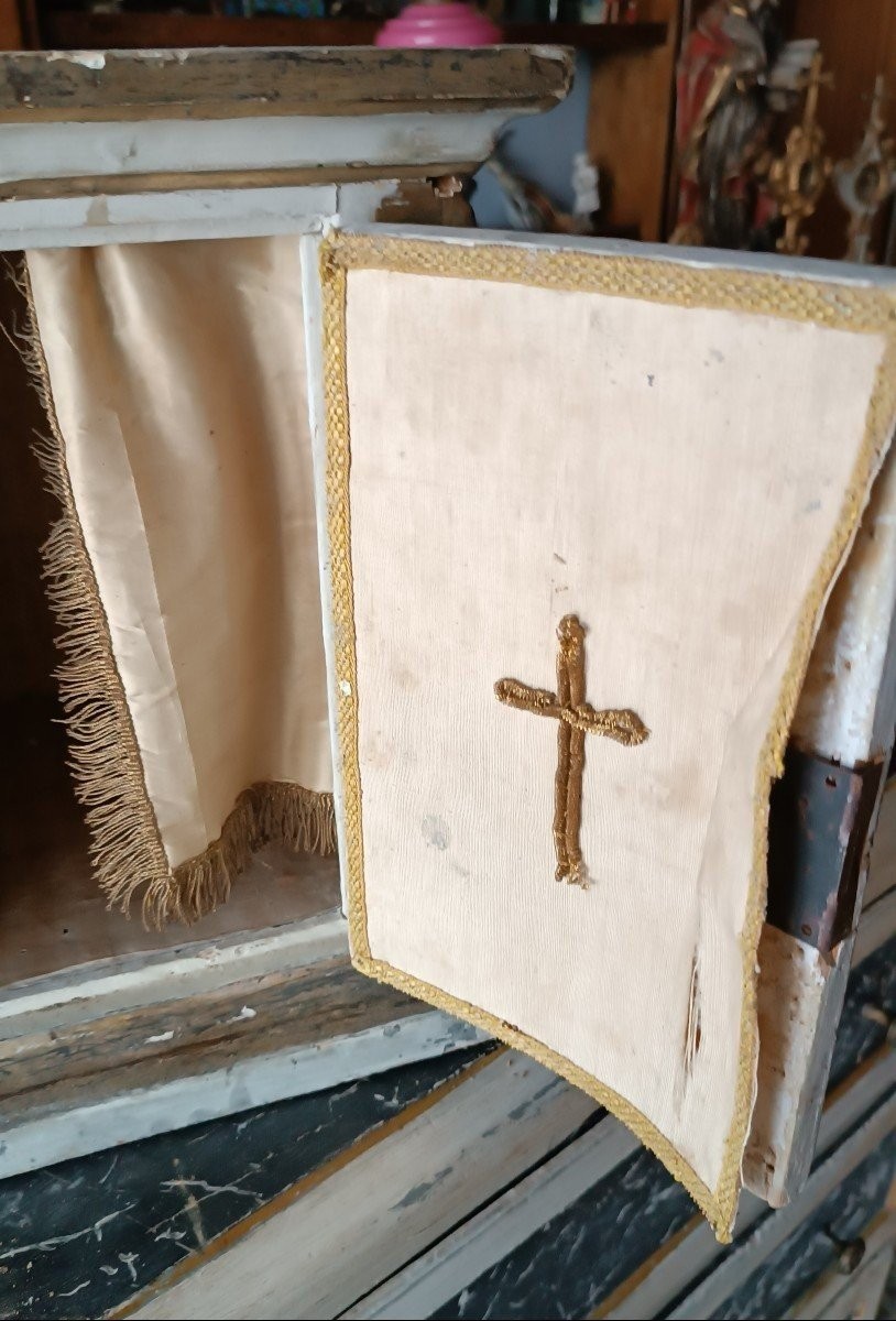 Antico tabernacolo in legno dipinto e dorato XVIII secolo-photo-1