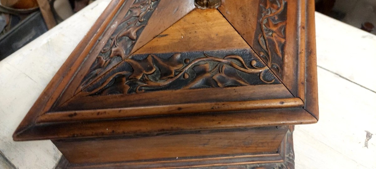 Antico Cofanetto Romboidale Intagliato Legno Cilegio XIX secolo Italia-photo-1