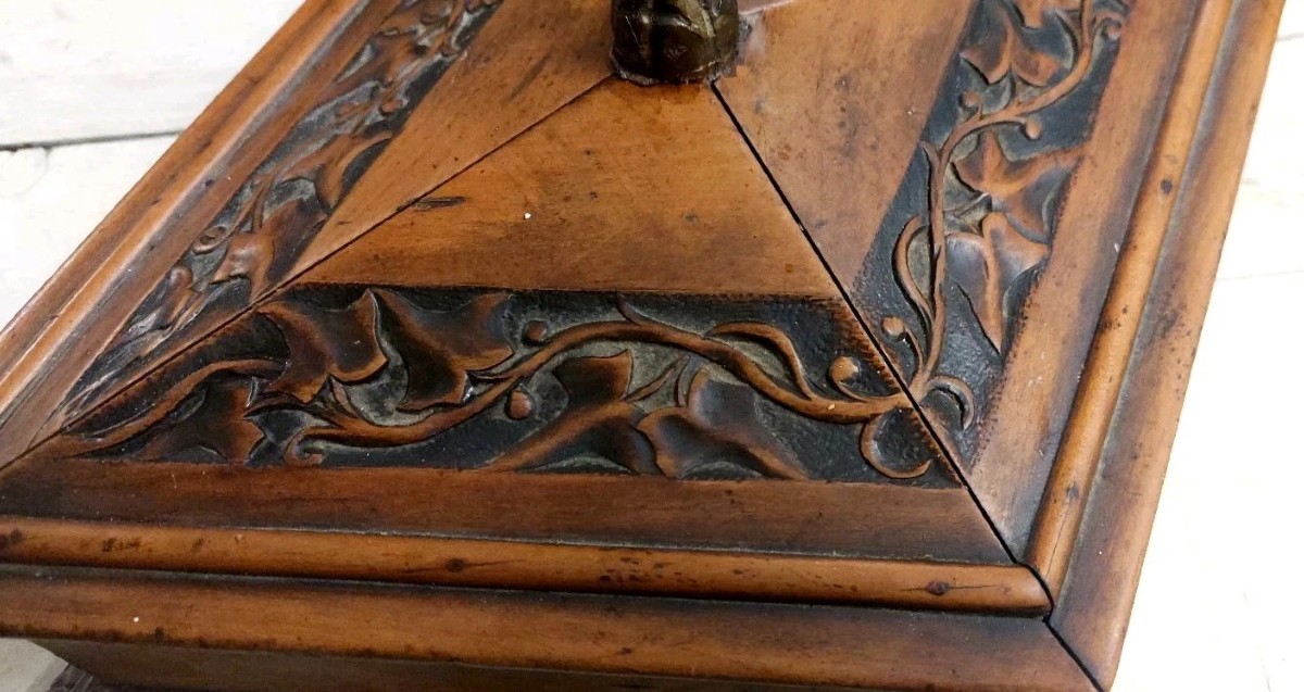 Antico Cofanetto Romboidale Intagliato Legno Cilegio XIX secolo Italia-photo-2