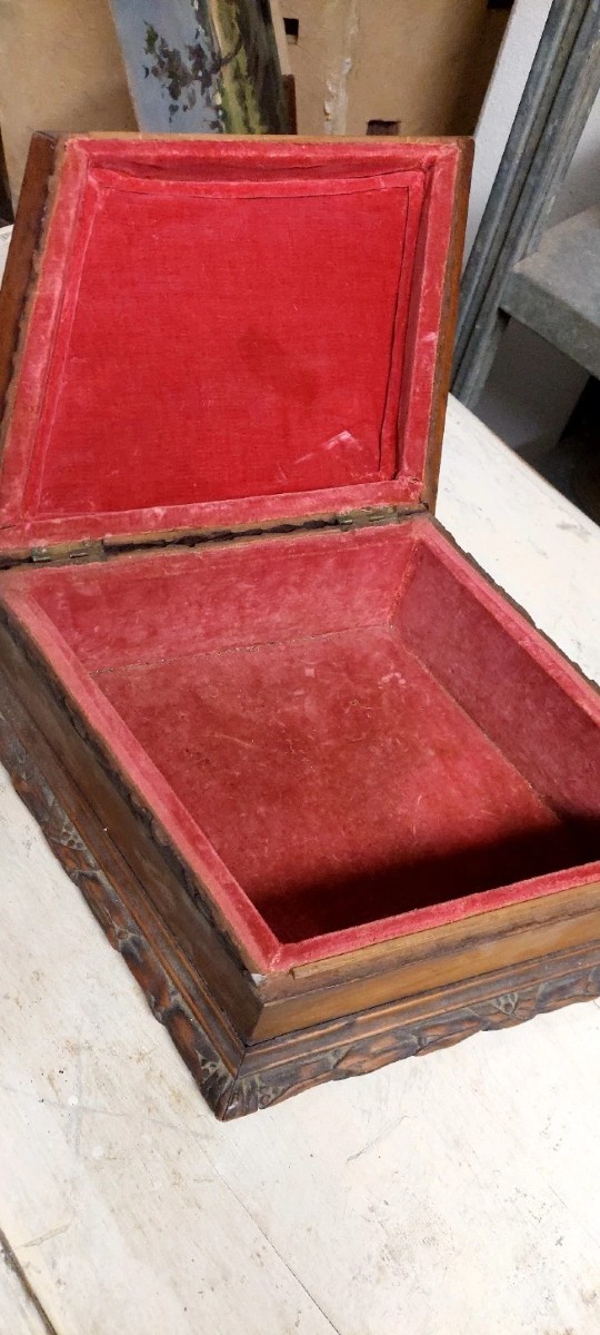 Antico Cofanetto Romboidale Intagliato Legno Cilegio XIX secolo Italia-photo-3