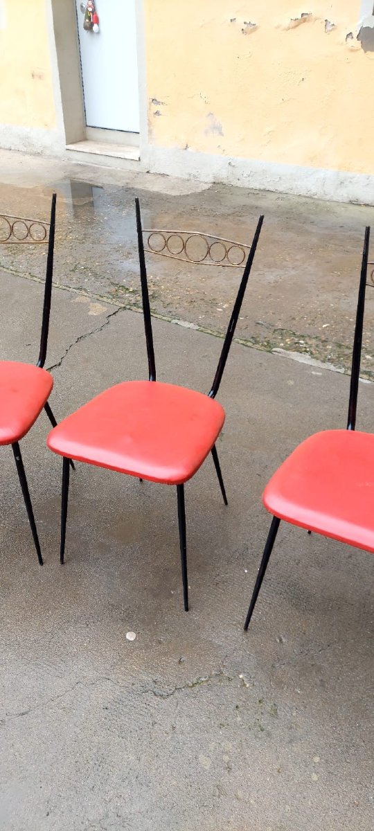 Gruppo 5 Sedie design anni 50/60  ,   Ferro con  schi ottone -photo-3