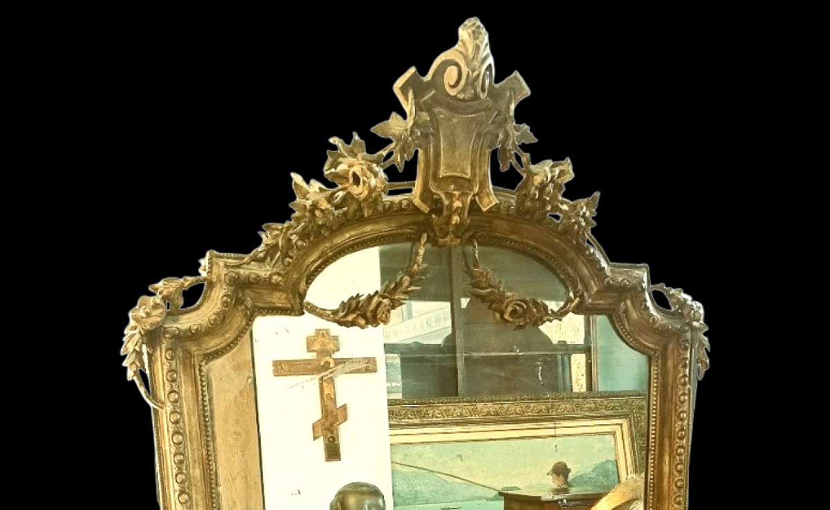 Grande specchiera in legno dorato del XIX secolo stile Napoleone III.-photo-3