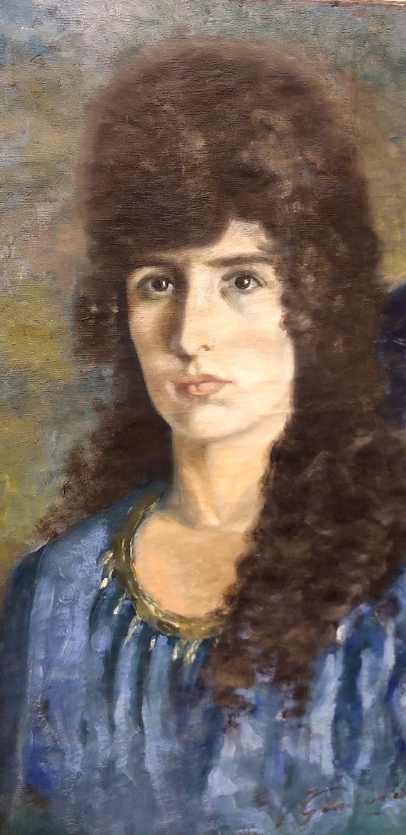 Dipinto Su Tela Ritratto Donna Primi 900 Firmato-photo-4