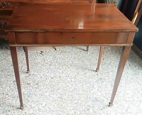 Antico tavolino scrittoio - piano scorrevole - mogano - Luigi XVI-photo-2
