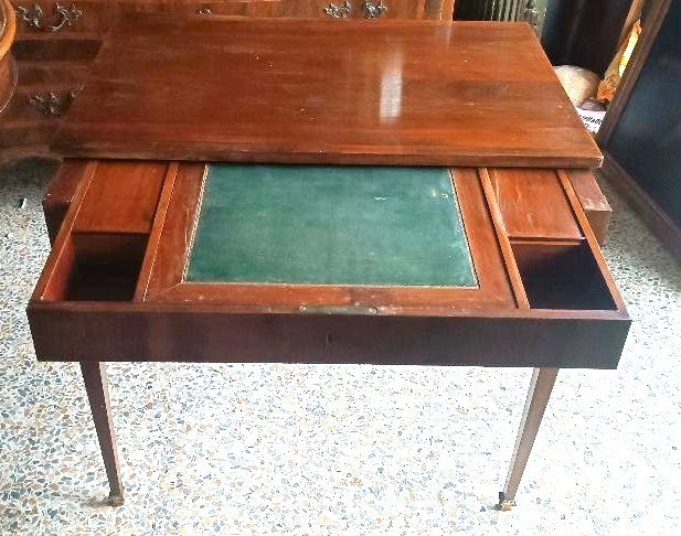 Antico tavolino scrittoio - piano scorrevole - mogano - Luigi XVI