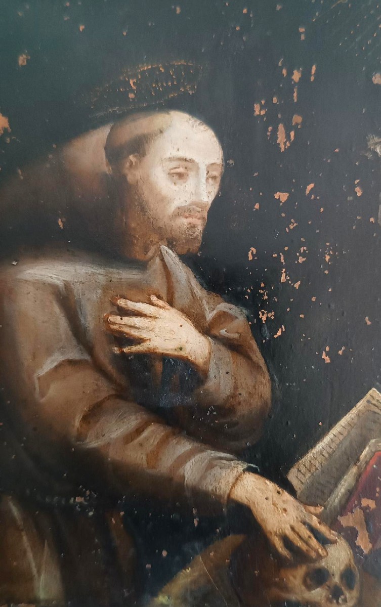 Antico dipinto su rame scuola italiana XVII secolo-SAN FRANCESCO-photo-4