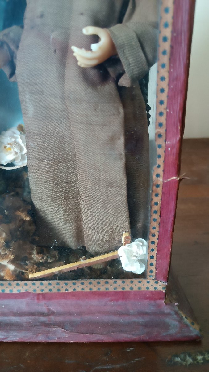 TECA CON SANTA CHIARA D'ASSISI  E CRISTO IN CERA XIX SECOLO-photo-1