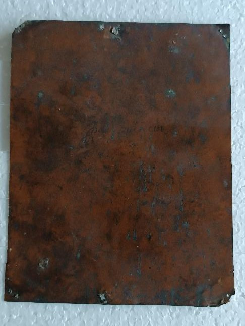 Scuola francese XVII/XVIII San Francesco che tiene in mano il crocifisso Olio su rame con iscri-photo-2