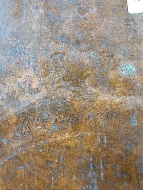 Scuola francese XVII/XVIII San Francesco che tiene in mano il crocifisso Olio su rame con iscri-photo-3