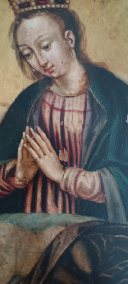 Antico dipinto su rame -XVII\XVIII secolo-Madonna con bambino dormiente-photo-1