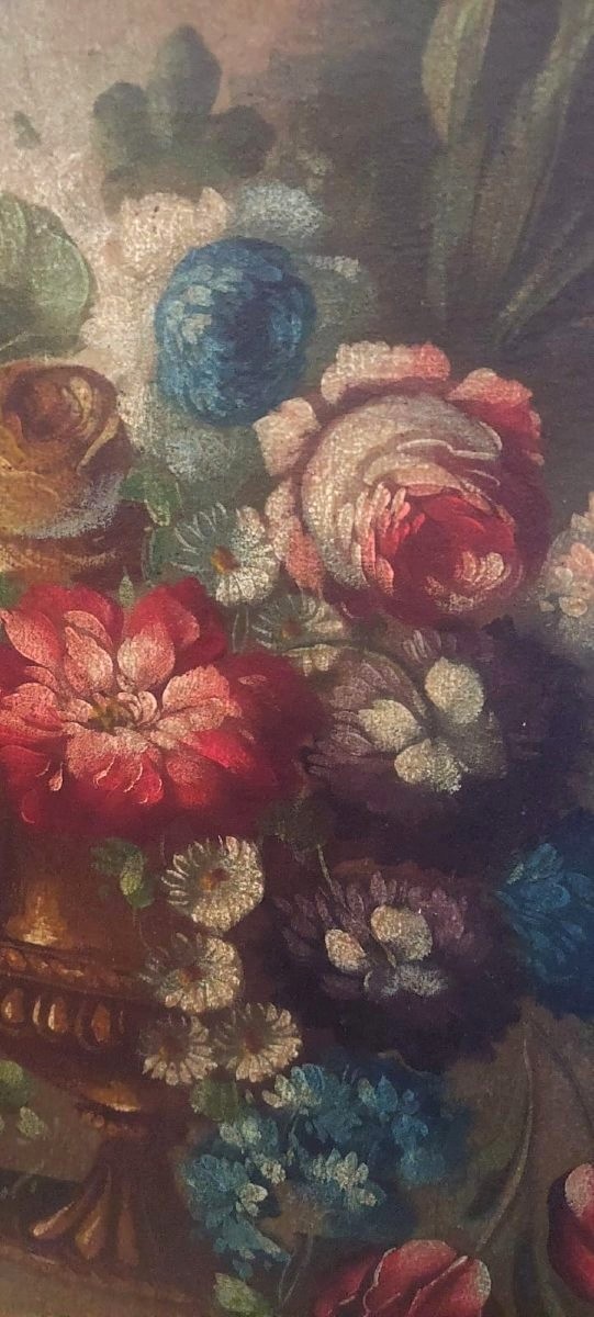 Dipinto olio su tela natura morta con fiori inizio  XIXsecolo Italia 99x69 cm-photo-5