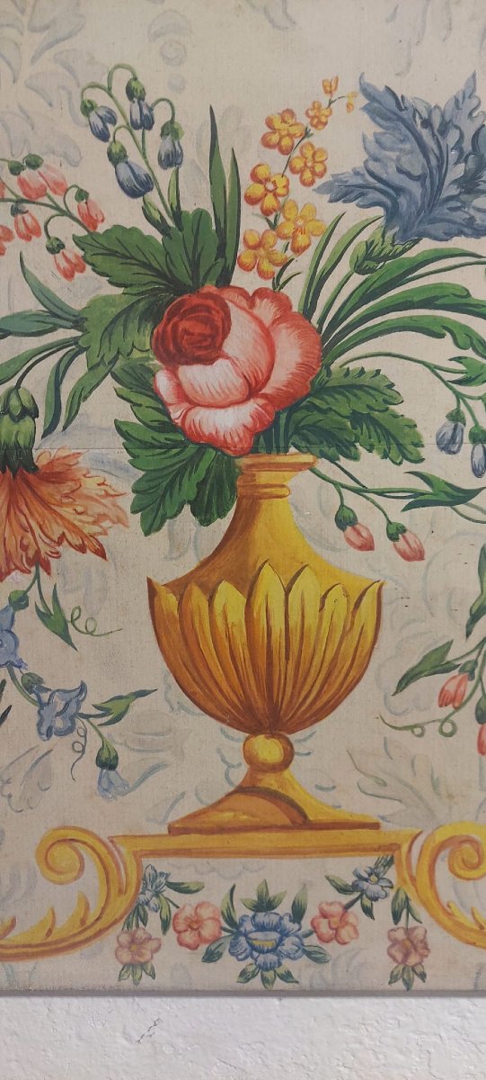 bellissimo pannello decorativo ,  dipinto a  tempera su carta riportata su tela, cm 75x129, buo-photo-3