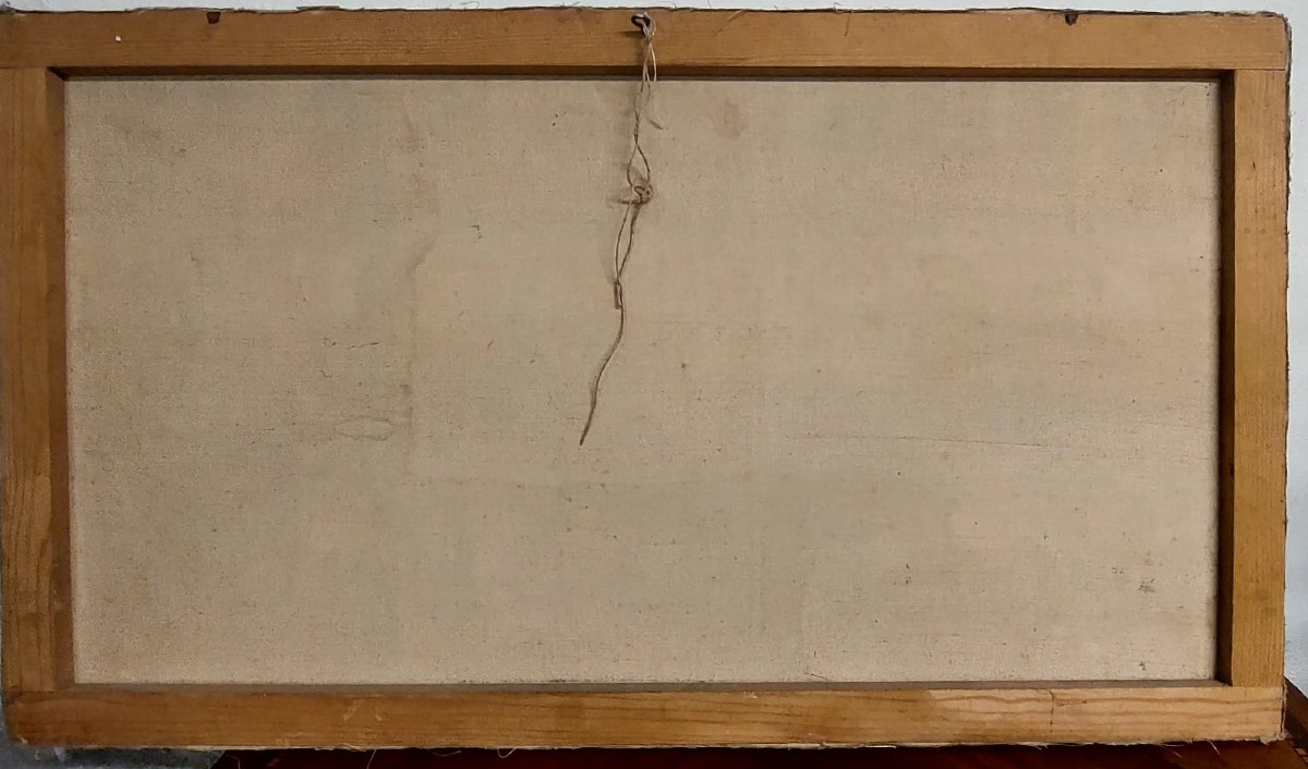 bellissimo pannello decorativo ,  dipinto a  tempera su carta riportata su tela, cm 75x129, buo-photo-8