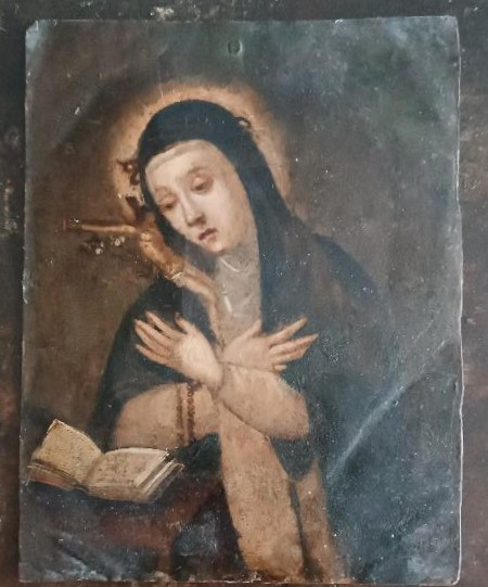 Antico dipinto su rame,doppio dipinto,Santa Caterina da siena-photo-2