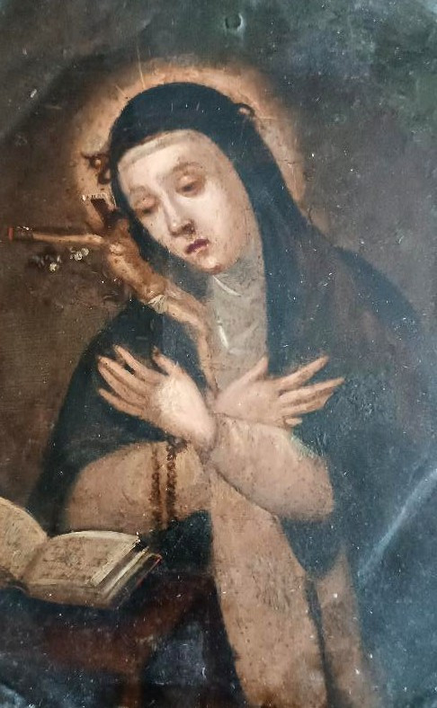 Antico dipinto su rame,doppio dipinto,Santa Caterina da siena-photo-1