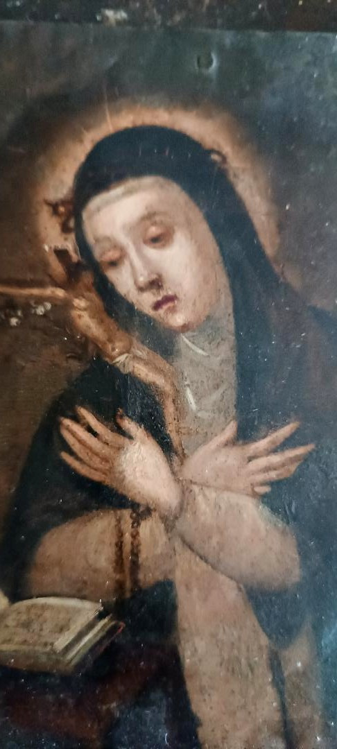 Antico dipinto su rame,doppio dipinto,Santa Caterina da siena-photo-2