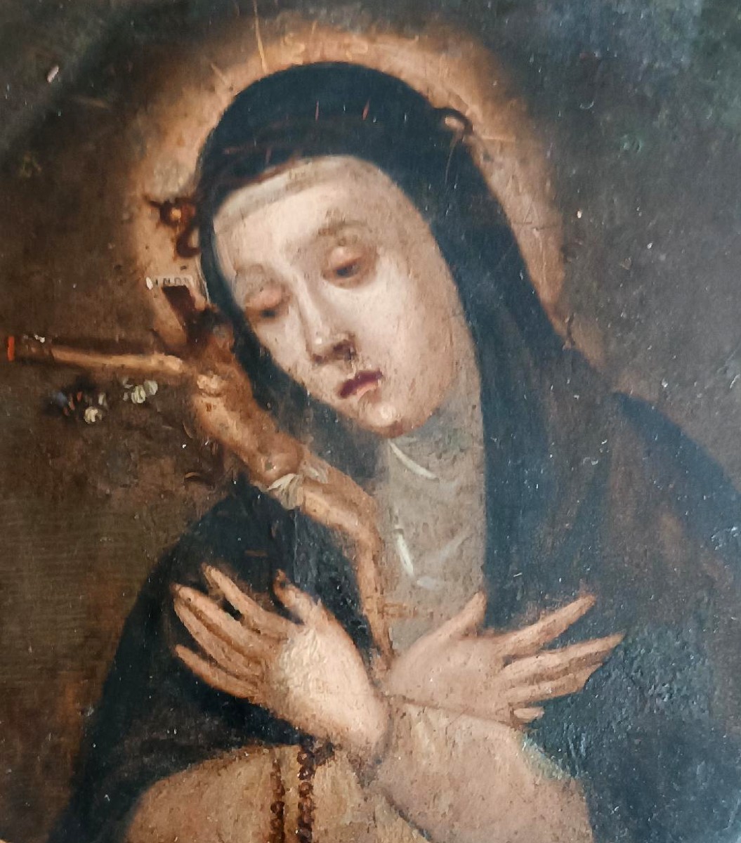 Antico dipinto su rame,doppio dipinto,Santa Caterina da siena-photo-3