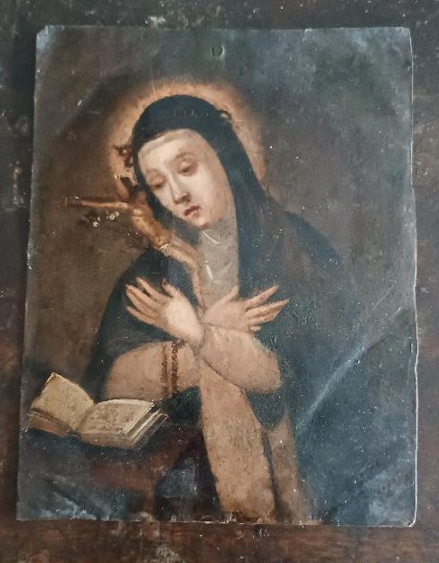 Antico dipinto su rame,doppio dipinto,Santa Caterina da siena