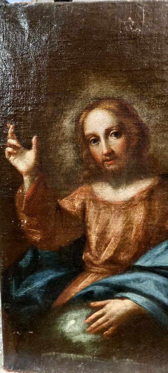 Antico olio su tela- Cristo benedicente -scuola italiana-photo-2