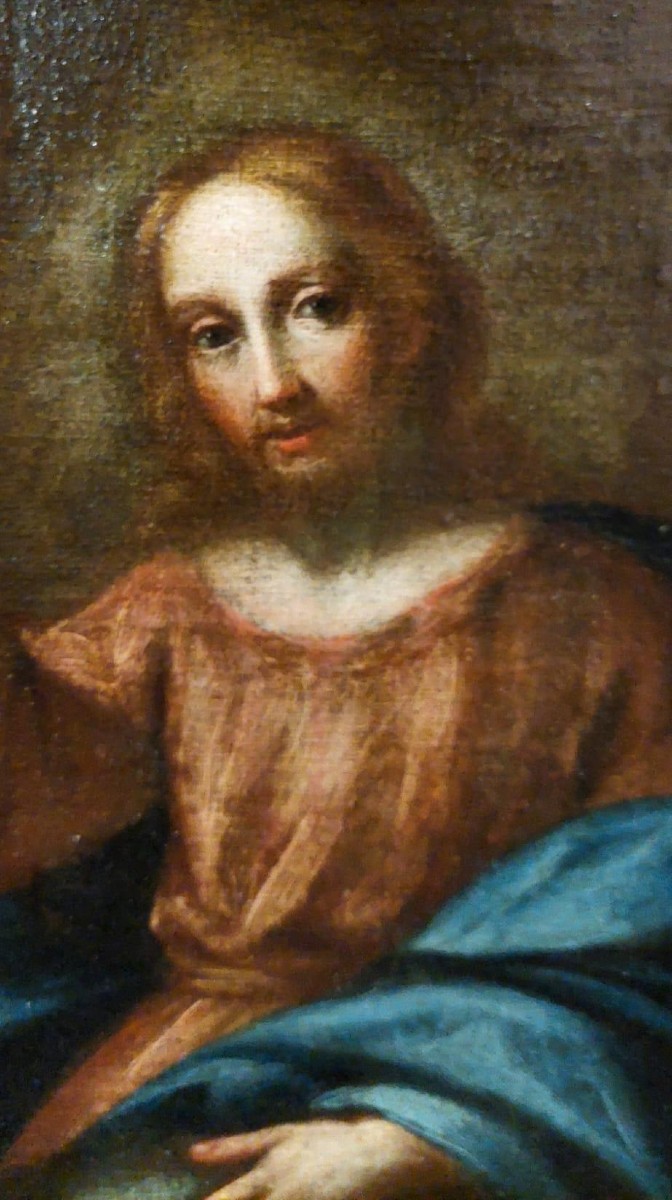 Antico olio su tela- Cristo benedicente -scuola italiana-photo-3