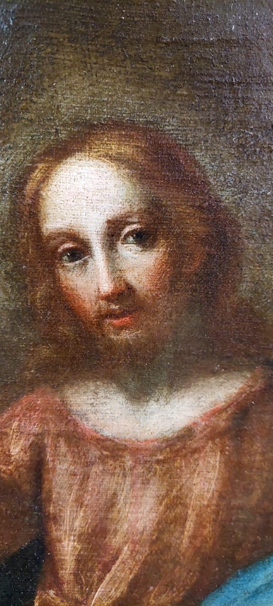 Antico olio su tela- Cristo benedicente -scuola italiana-photo-4