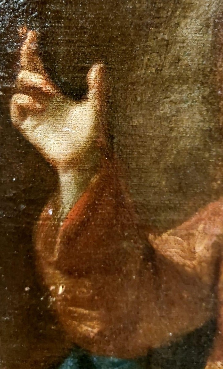 Antico olio su tela- Cristo benedicente -scuola italiana-photo-2