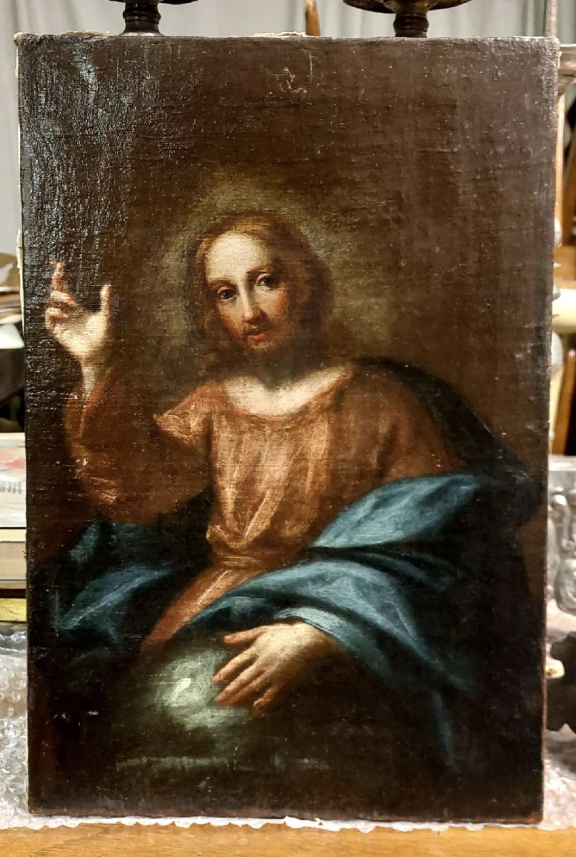Antico olio su tela- Cristo benedicente -scuola italiana-photo-6