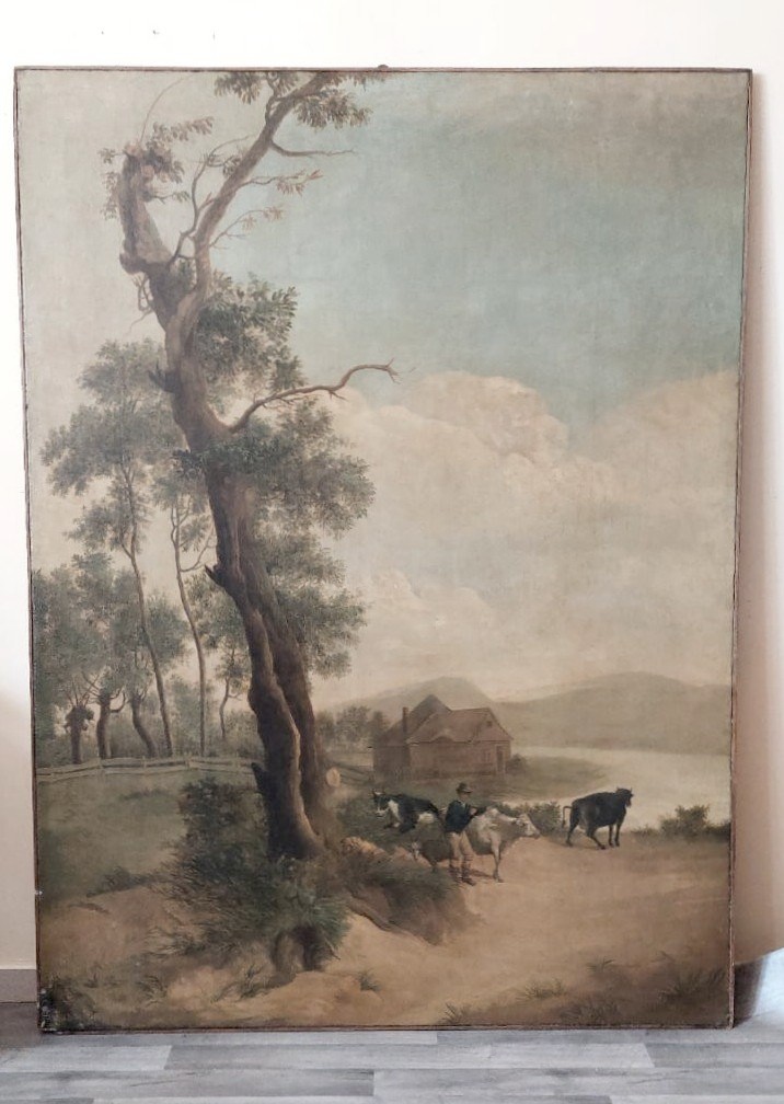 Grande dipinto olio su tela 2 mt x 1,50 mt- paesaggio animato - Charles Louis Verboeckhoven