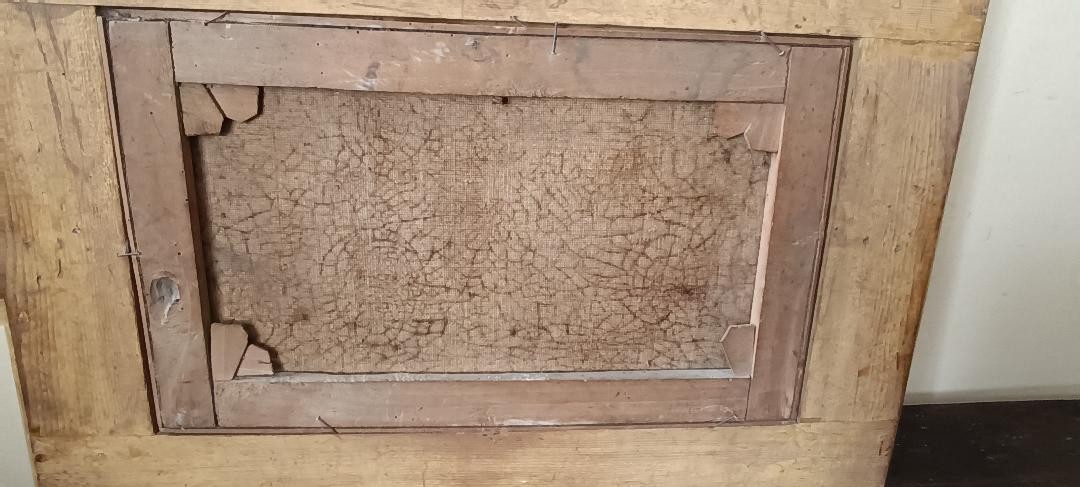 Antico dipinto su tela raffigurante paesaggio bucolico-photo-6