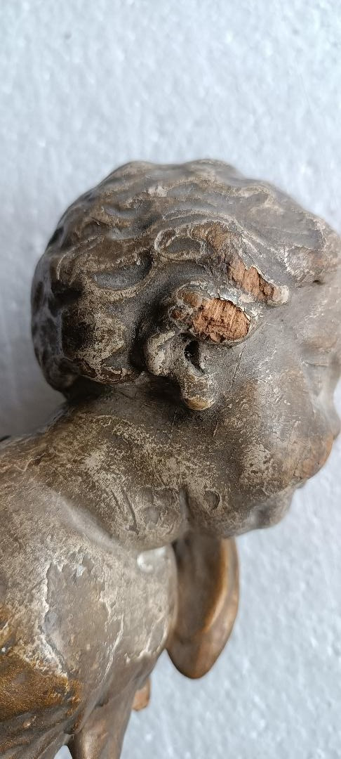 Testa angelo legno dorato e argentato XVIII secolo-photo-1