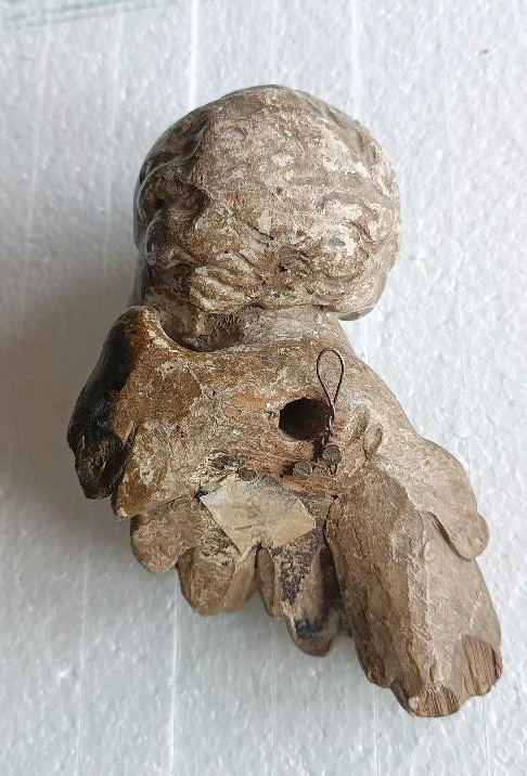 Testa angelo legno dorato e argentato XVIII secolo-photo-2