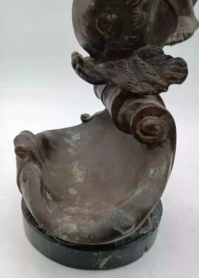 Scultura in bronzo antico " bambino delfino" firmata Vincenzo Cinque fine sec XIX '800-photo-6