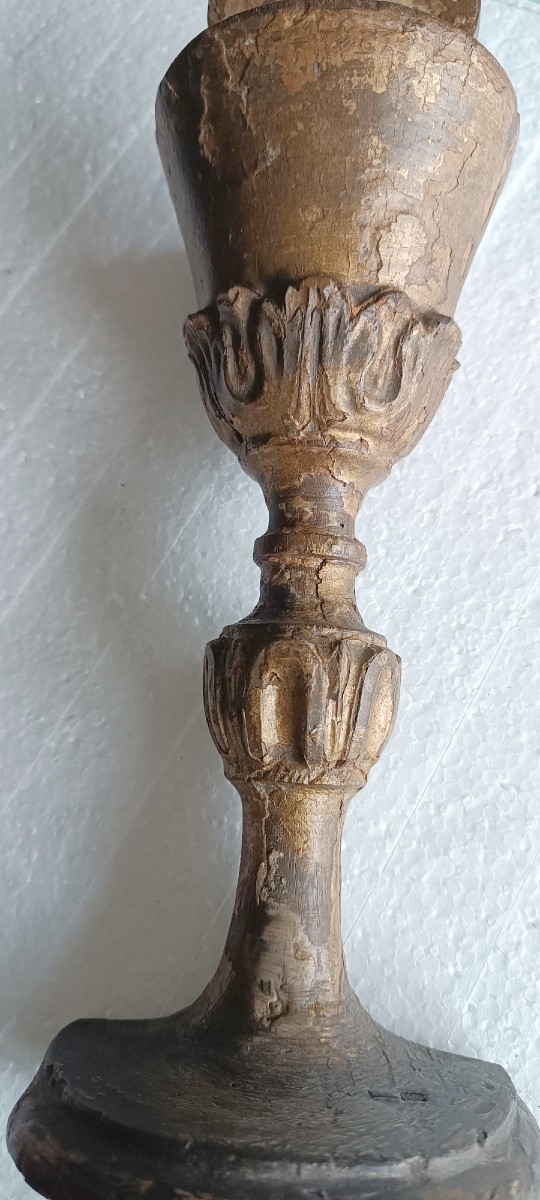 Antico calice in legno dorato decorativo liturgico-photo-2