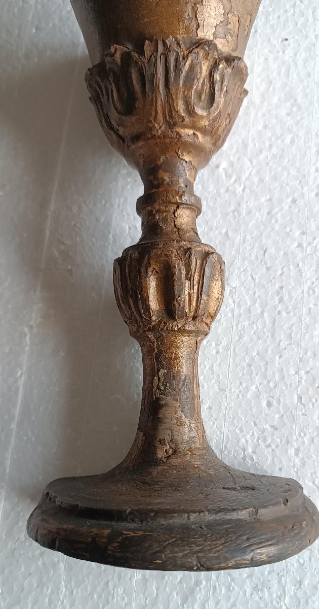 Antico calice in legno dorato decorativo liturgico-photo-3