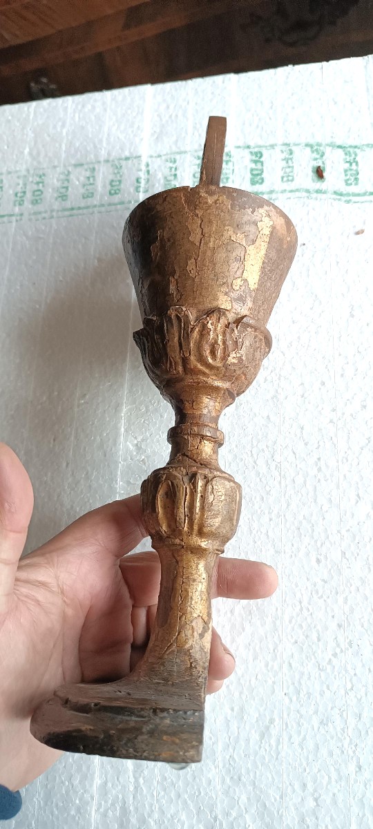 Antico calice in legno dorato decorativo liturgico-photo-4