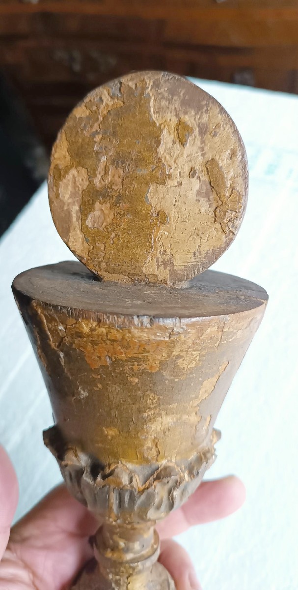 Antico calice in legno dorato decorativo liturgico-photo-3