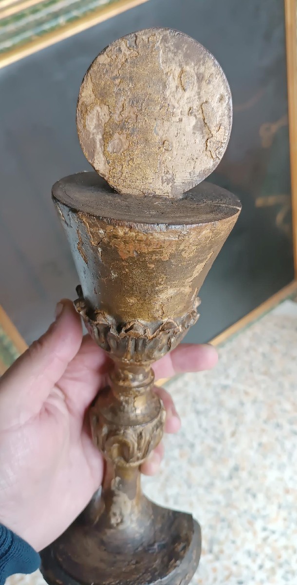 Antico calice in legno dorato decorativo liturgico-photo-4