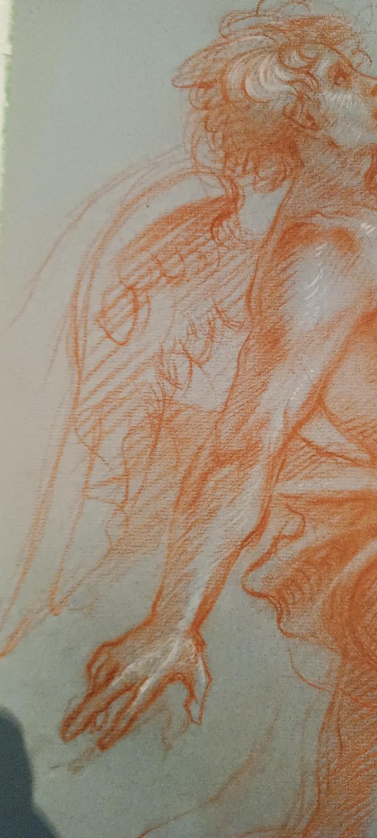 vecchio disegno a matita sanguigna su carta, mitologico, angelo-photo-1